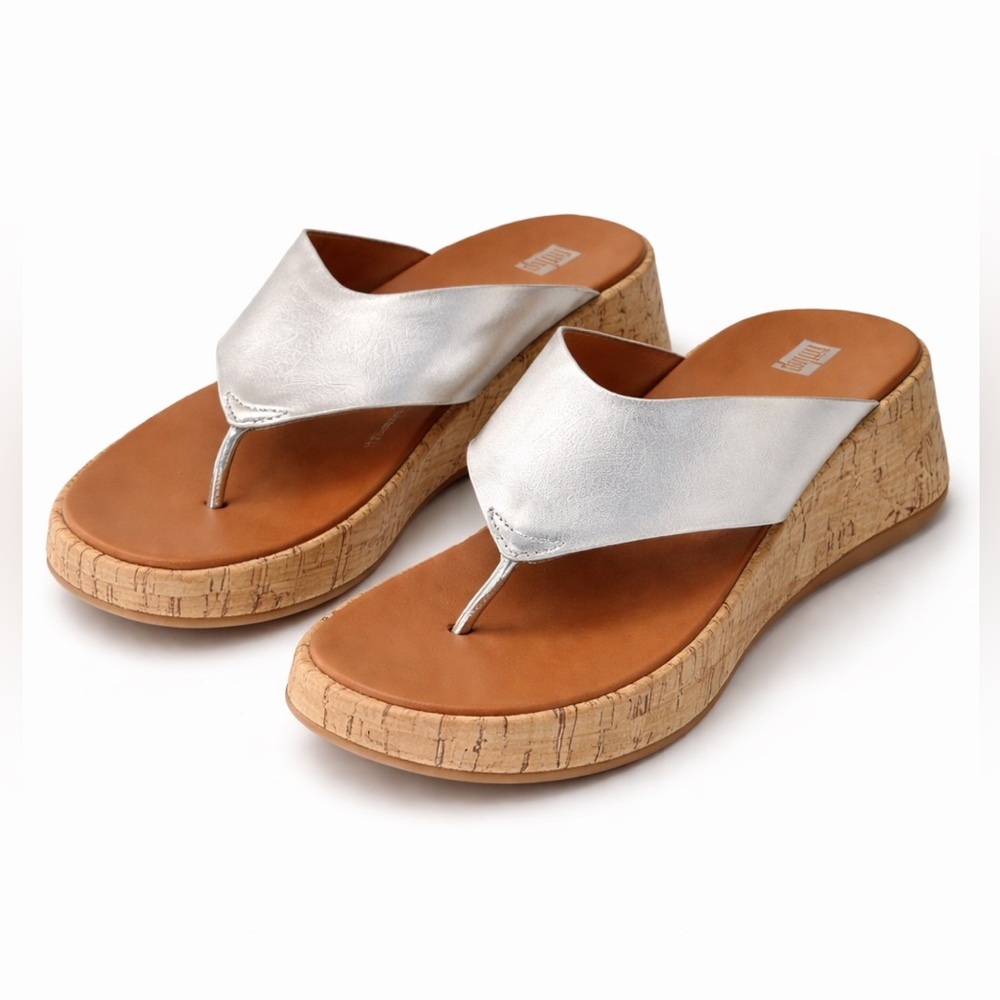 NWOB FitFlop F-Mode Metallic Platform Sandals Silver Comfort 8.5
